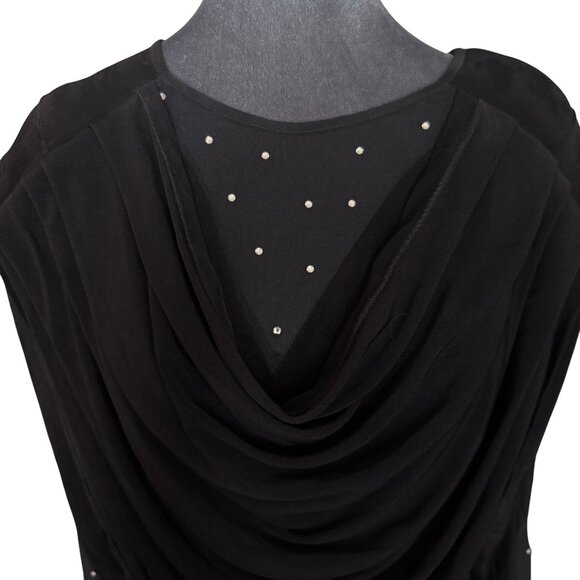 Vintage Black Long Sleeve Gown With Rhinestone Accents & Draped Back By Stefanys - Picture 2 of 8